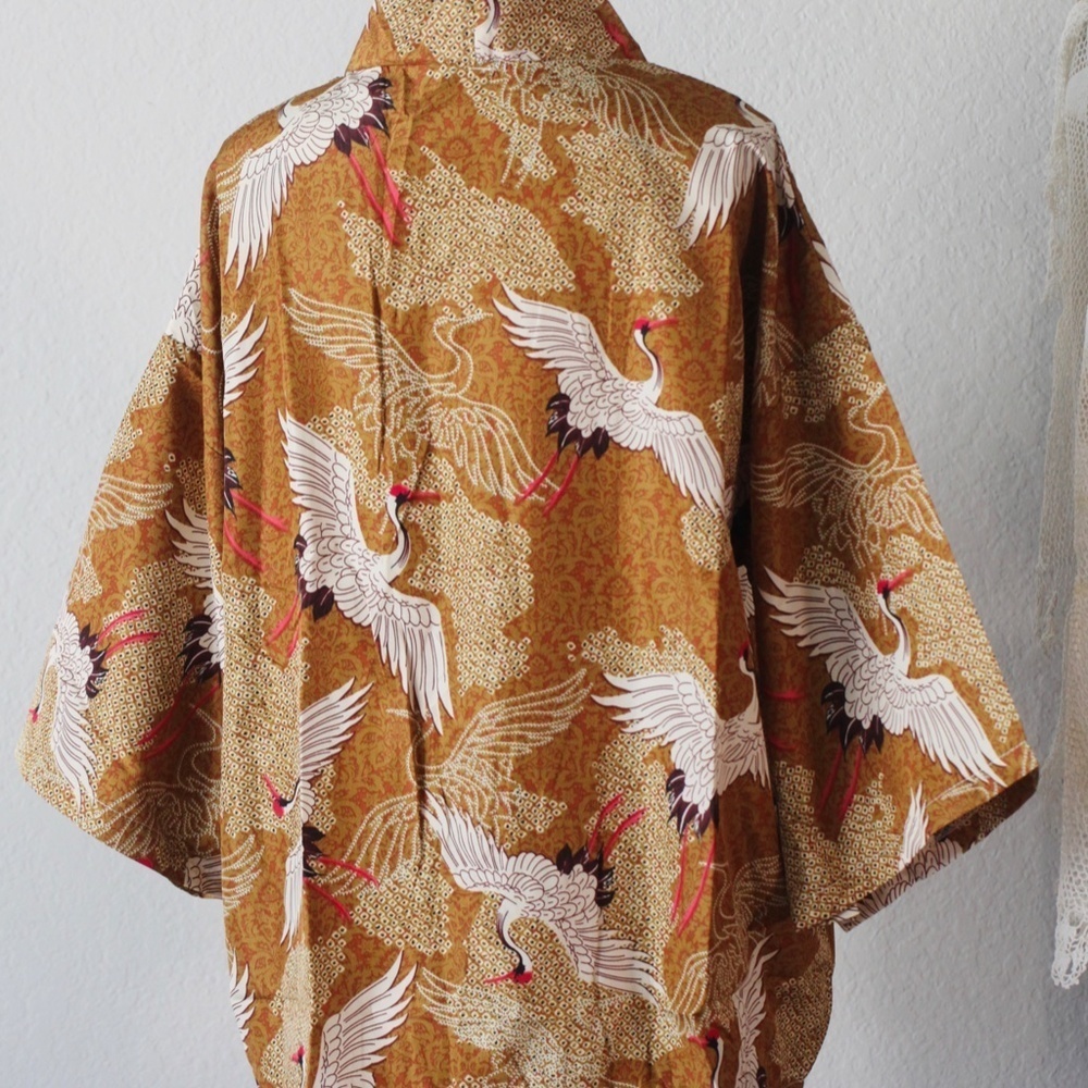 Japanese Haori / Kimono Robe - Gold yellow Crane Patern - Unisex OS - Picture 7 of 7